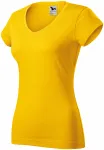 Naisten slim fit t-paita, jossa V-pääntie, keltainen