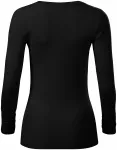 Naisten T-paita, jossa pitkät hihat ja syvempi pääntie, musta